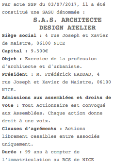 annonce legale nice sasu